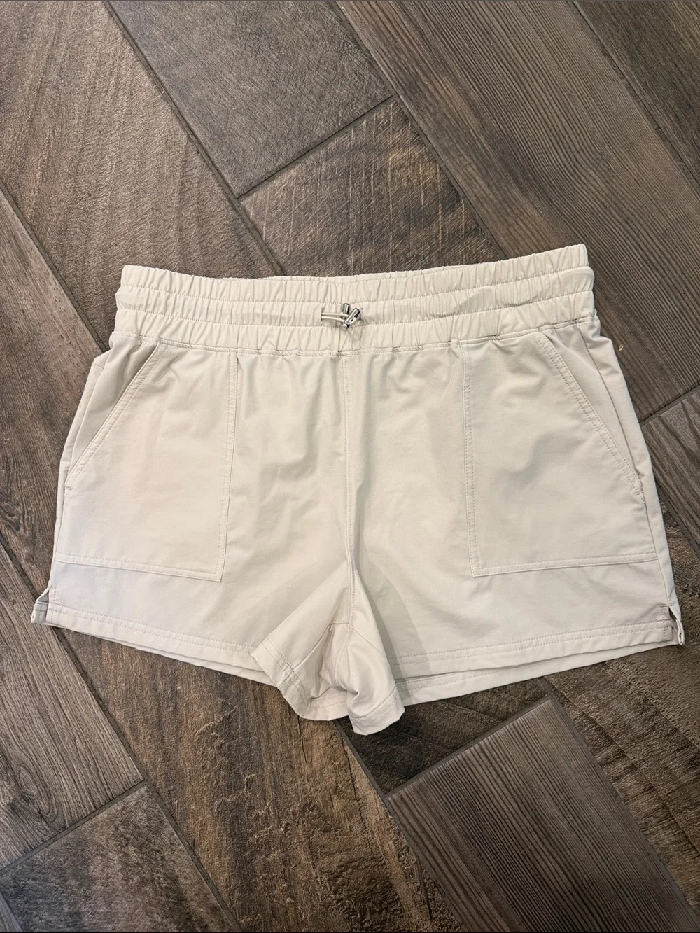 RBX Cream Woven Utility Athletic Shorts Zip Pocket Drawstring Women’s Large